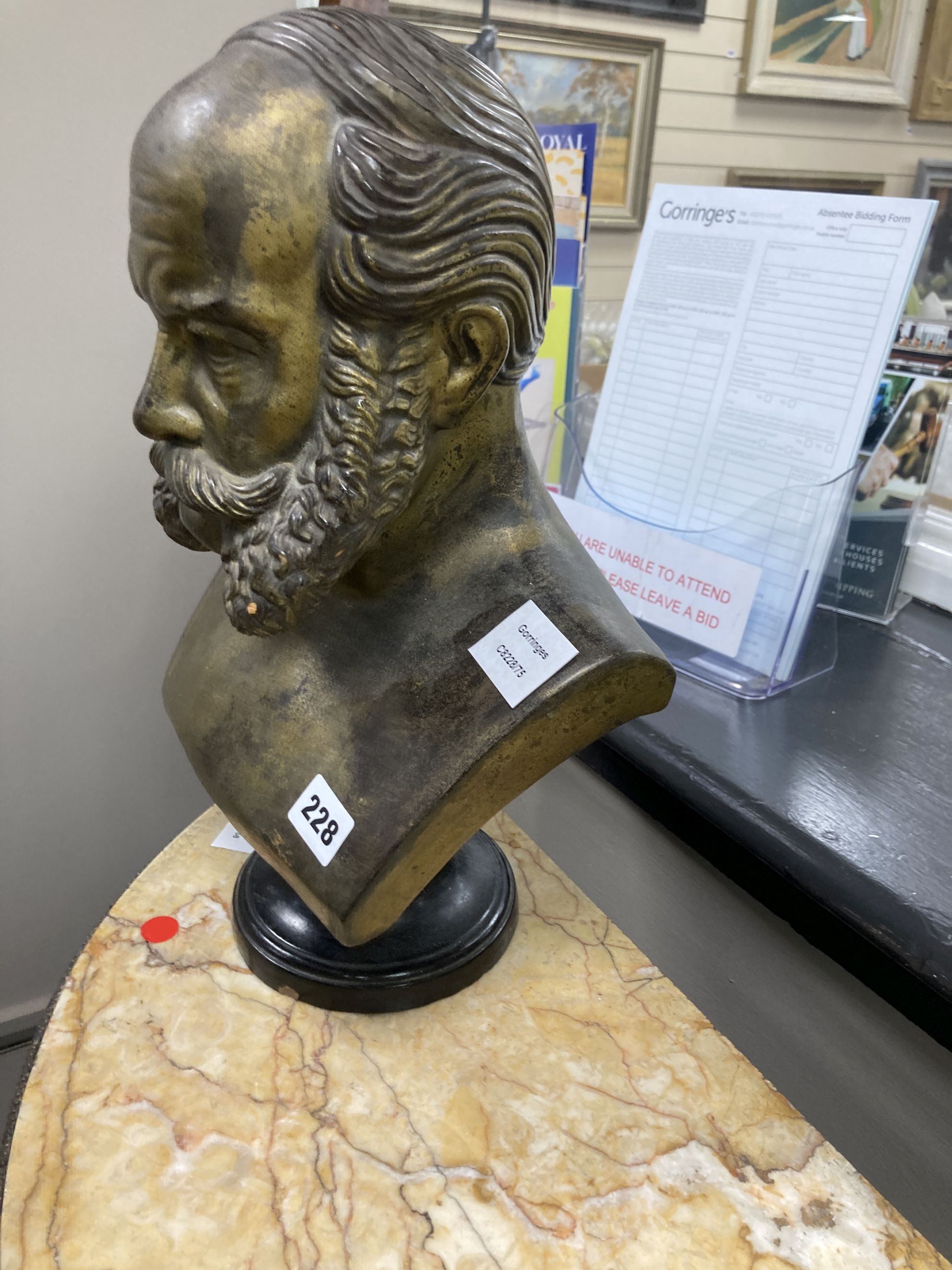 A 19th century German terracotta bust of Kaiser Wilhelm I, bronze effect, height 39cm